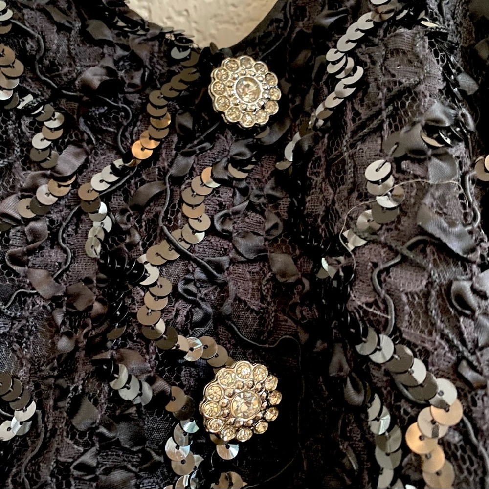 Bari Jay Black Sequin Satin Tulle Petticoat Diamond Button Formal Gown Dress 3/4 - Picture 3 of 12